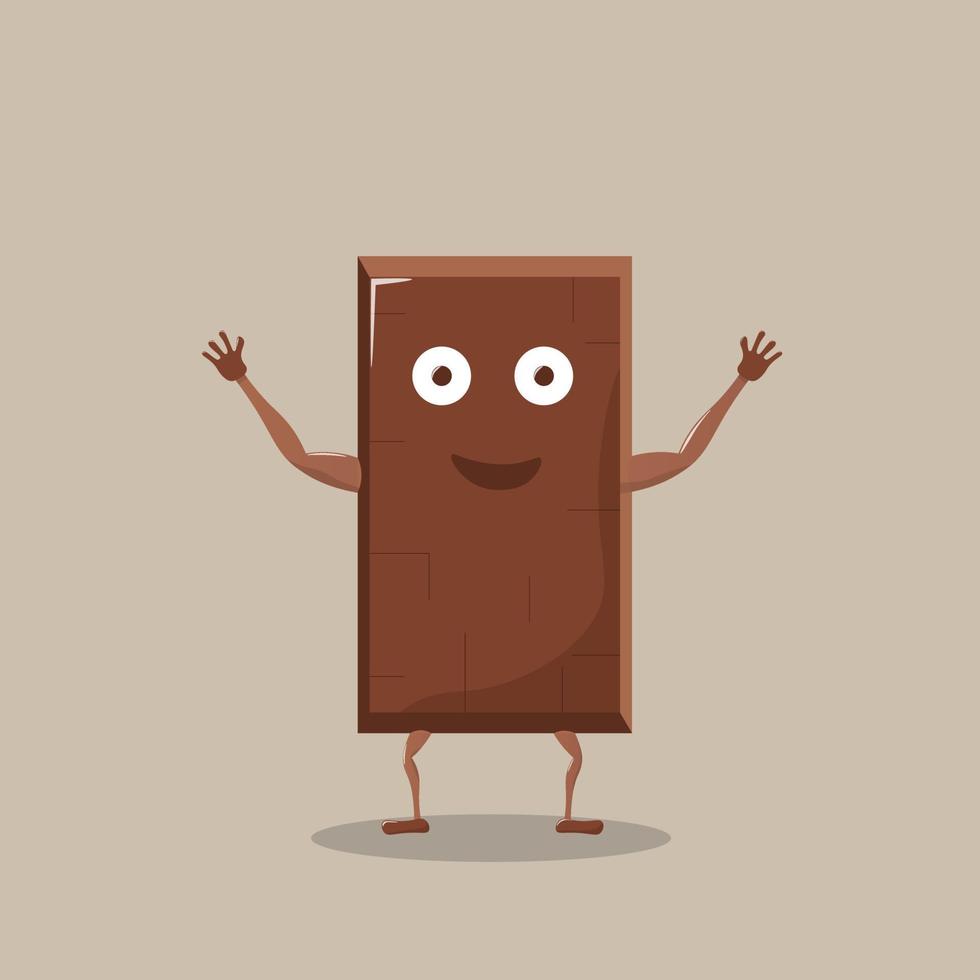 Cute chocolate piece character. Cartoon emoticon vector illustration. Funny chocolate bar emoji.
