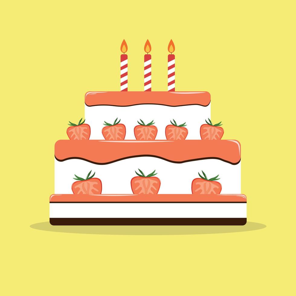 Birthday cake with strawberry and candles vector isolated illustration
