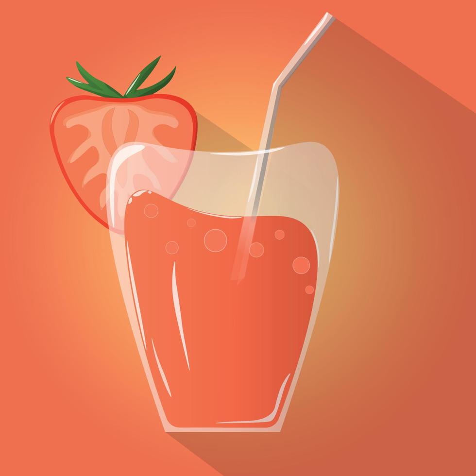 icono de cóctel de fresa de vaso de jugo con rebanada. diseño realista. larga sombra ilustración vectorial, dibujado a mano vector