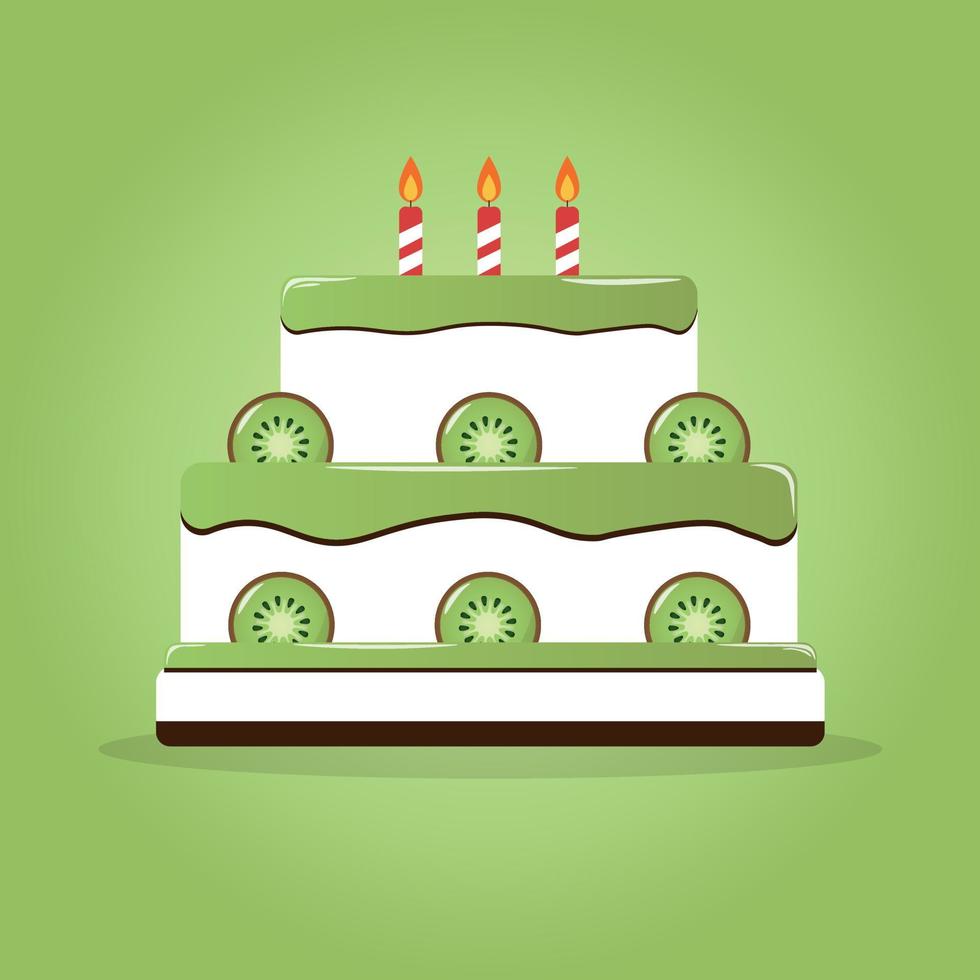 pastel de cumpleaños con kiwi y velas vector ilustración aislada