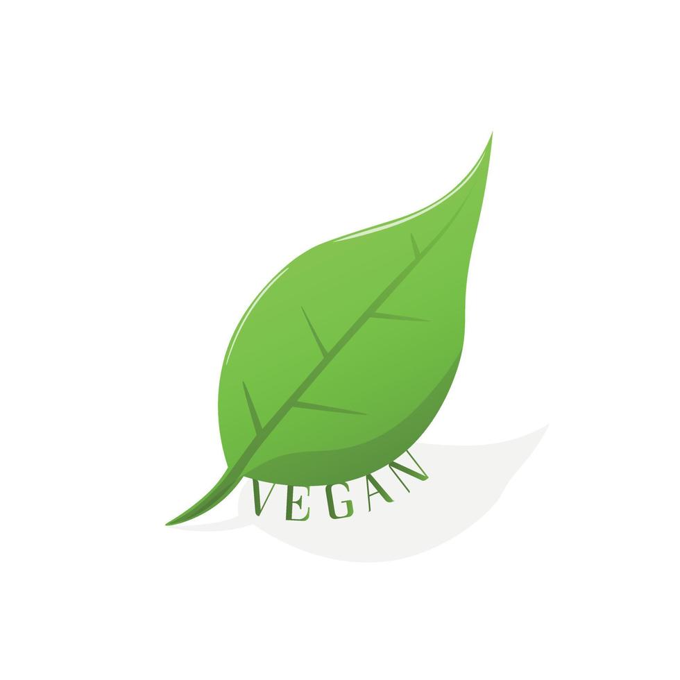 icono de vector vegano. símbolo orgánico, bio, eco. comida vegana, sin carne, sin lactosa, sana, fresca y no violenta. Ilustración de vector verde redondo con hojas para pegatinas, etiquetas y logotipos