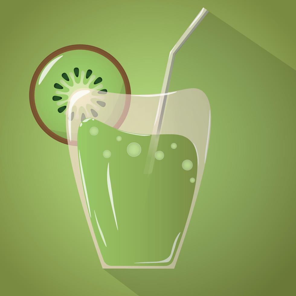 Juice glass kiwi cocktail icon with kiwi slice. Realistic design. long shadow. Vector illustration, Hand draw