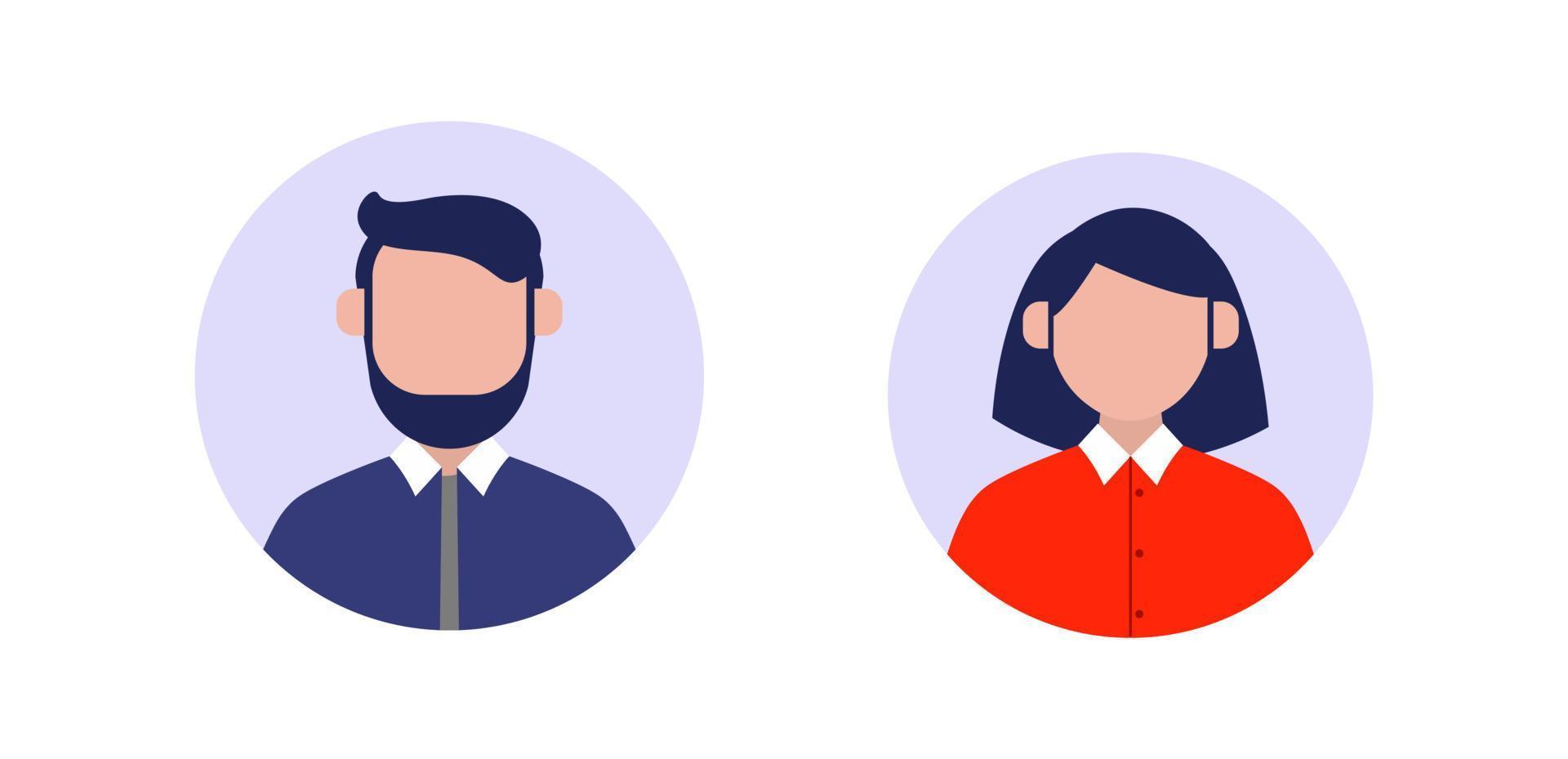 símbolo de perfil en diseño plano. signos para foto de perfil sin rostro de hombre y mujer. vector