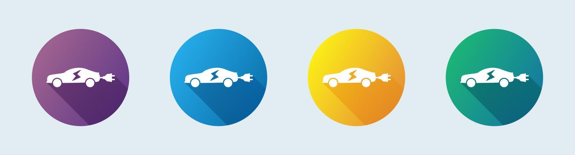 Electric car with plug icon symbol in flat design style. Electric vehicle vector icon.