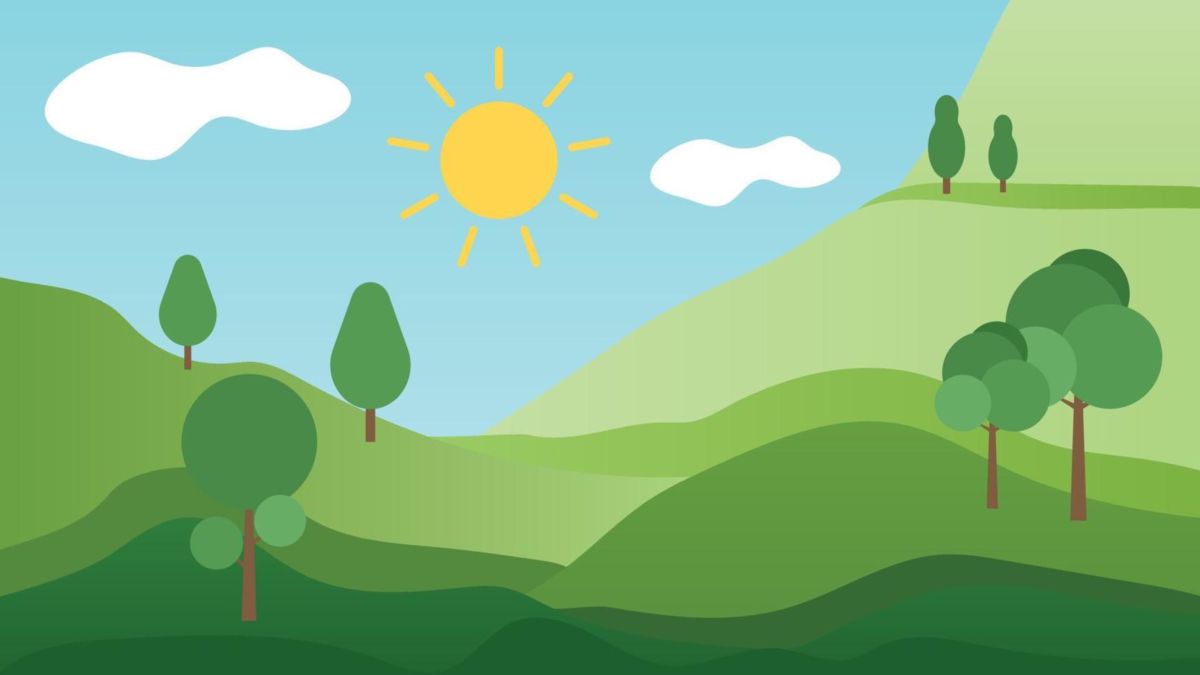 Land and Hill Landscape Panorama View In Flat Design Free Vector