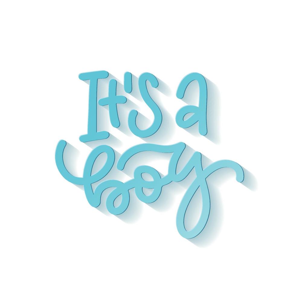 IT'S A BOY blue monoline calligraphy lettering quote for card and banner. 3d vector isolated illustration with shadow.