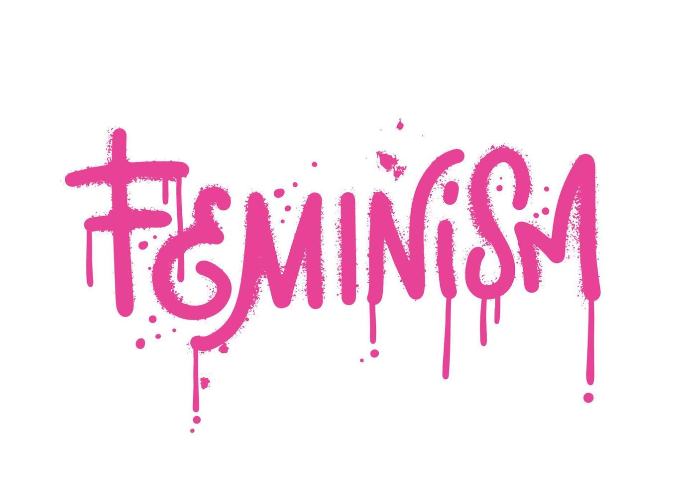Feminism - word in Urban street graffiti style with splash effects and drops. Template for International women s day. Print for graphic tee, sweatshirt. Vector hand drawn textured illustration