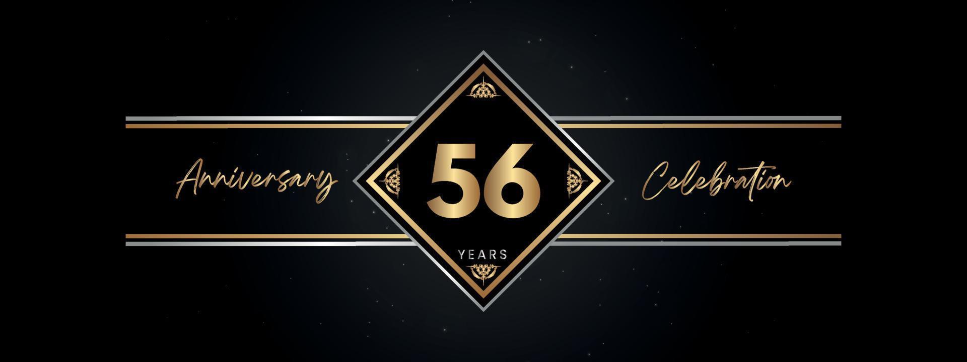 56 years anniversary golden color with decorative frame isolated on black background for anniversary celebration event, birthday party, brochure, greeting card. 56 Year Anniversary Template Design vector
