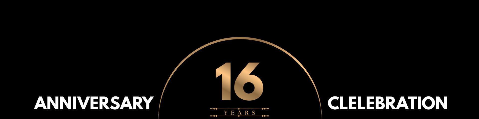 16 years anniversary celebration with elegant number isolated on black background. Vector design for greeting card, birthday party, wedding, event party, ceremony, invitation card.