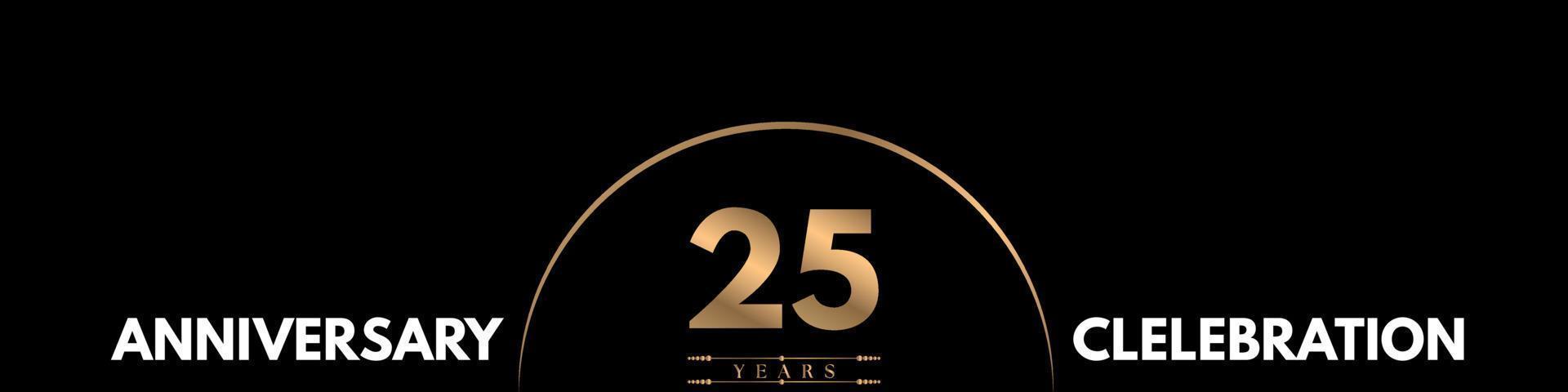 25 years anniversary celebration with elegant number isolated on black background. Vector design for greeting card, birthday party, wedding, event party, ceremony, invitation card.