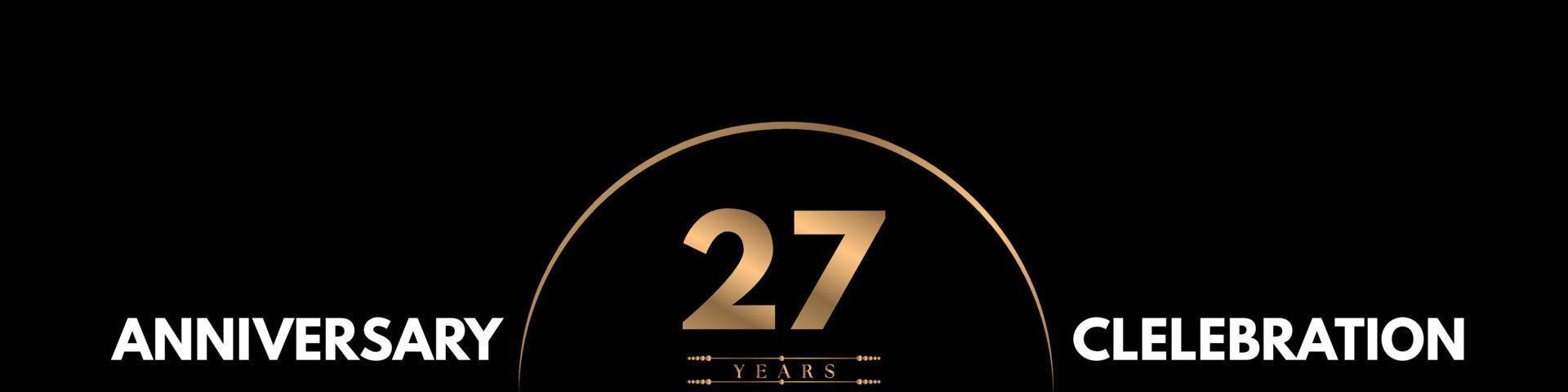 27 years anniversary celebration with elegant number isolated on black background. Vector design for greeting card, birthday party, wedding, event party, ceremony, invitation card.