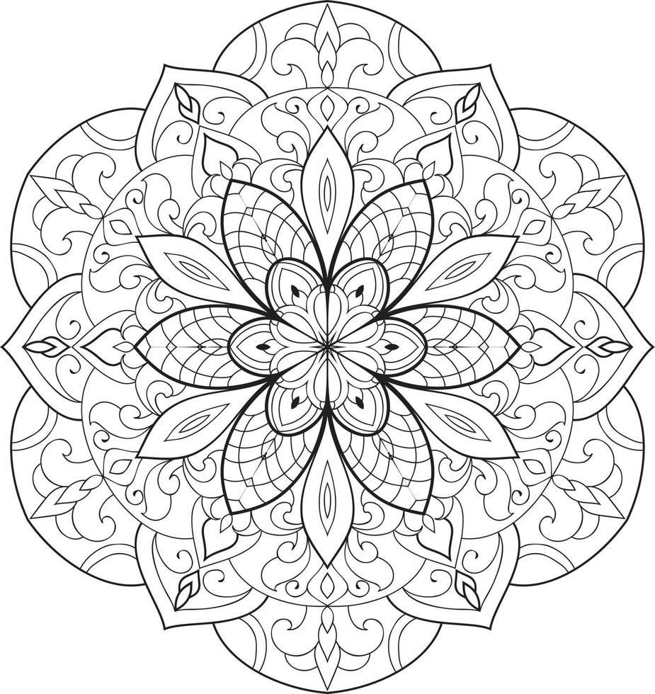 Mandala Flower in Black and White Free Vector