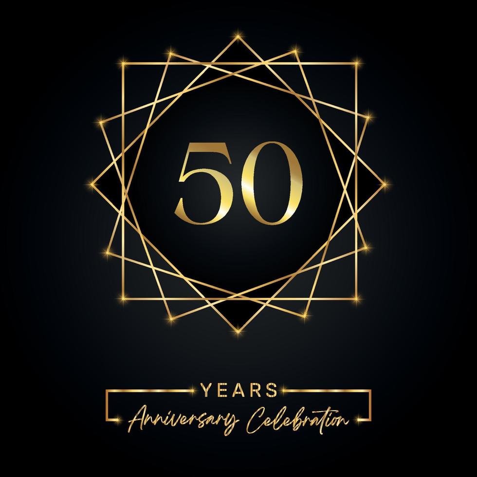 Diseño de celebración de aniversario de 50 años. Logotipo del 50 aniversario con marco dorado aislado sobre fondo negro. diseño vectorial para evento de celebración de aniversario, fiesta de cumpleaños, tarjeta de felicitación. vector