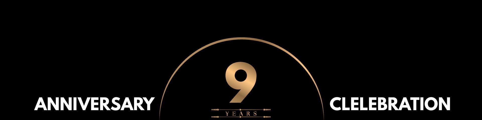 9 years anniversary celebration with elegant number isolated on black background. Vector design for greeting card, birthday party, wedding, event party, ceremony, invitation card.