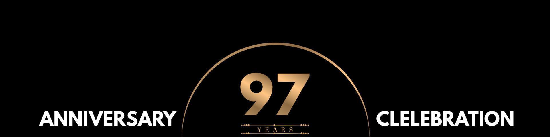 97 years anniversary celebration with elegant number isolated on black background. Vector design for greeting card, birthday party, wedding, event party, ceremony, invitation card.