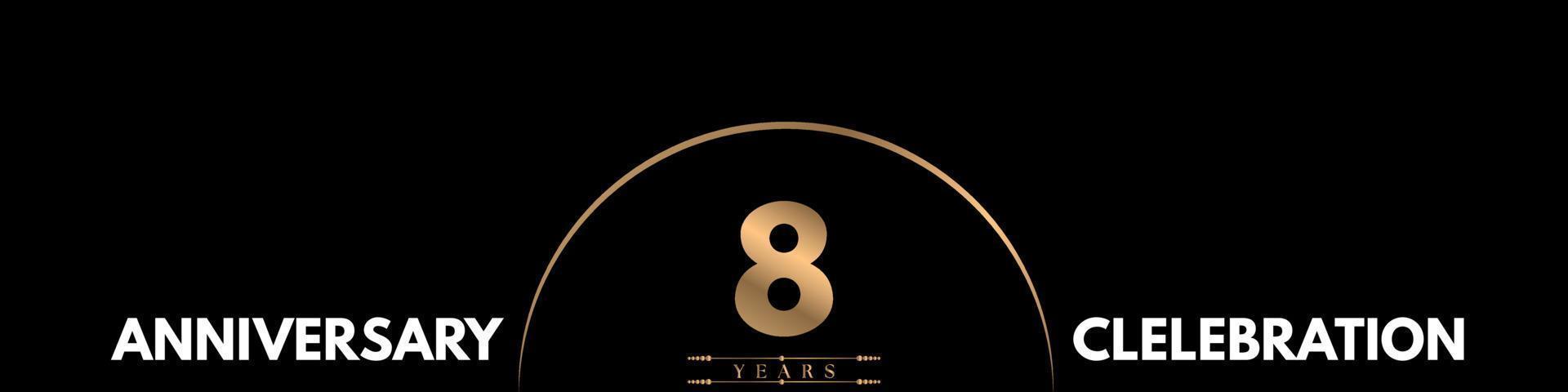 8 years anniversary celebration with elegant number isolated on black background. Vector design for greeting card, birthday party, wedding, event party, ceremony, invitation card.