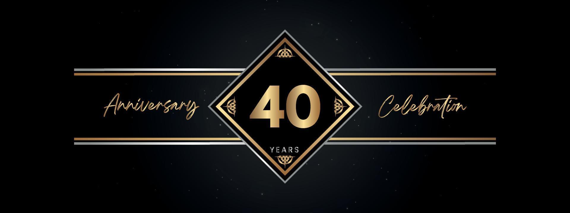 40 years anniversary golden color with decorative frame isolated on black background for anniversary celebration event, birthday party, brochure, greeting card. 40 Year Anniversary Template Design vector