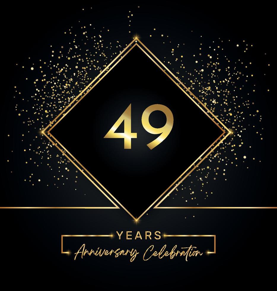 Celebración del aniversario de 49 años con marco dorado y brillo dorado sobre fondo negro. diseño vectorial para tarjetas de felicitación, fiesta de cumpleaños, boda, fiesta de eventos, invitación. Logotipo de aniversario de 49 años. vector
