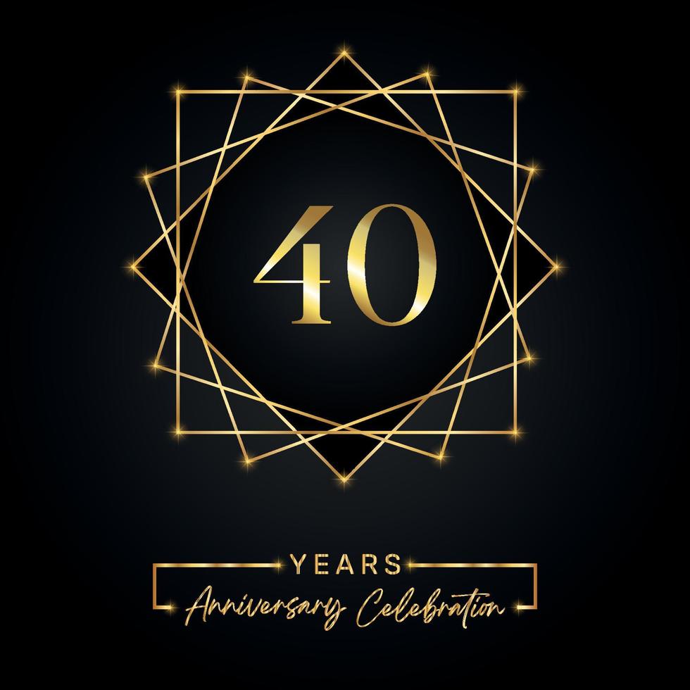 40 years Anniversary Celebration Design. 40 anniversary logo with golden frame isolated on black background. Vector design for anniversary celebration event, birthday party, greeting card.