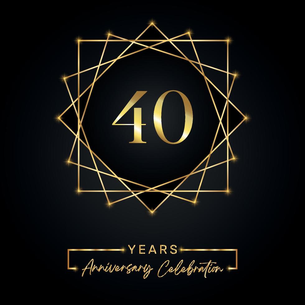 Diseño de celebración de aniversario de 40 años. Logotipo del 40 aniversario con marco dorado aislado en fondo negro. diseño vectorial para evento de celebración de aniversario, fiesta de cumpleaños, tarjeta de felicitación. vector