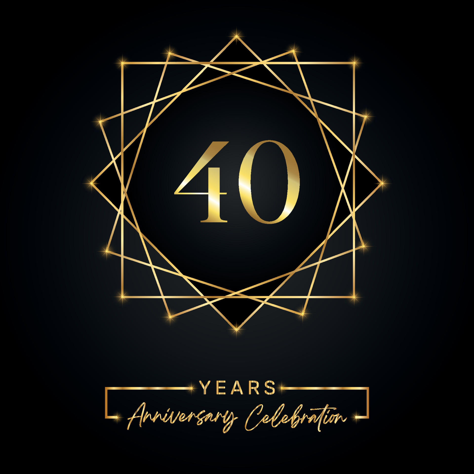 40 years Anniversary Celebration Design. 40 anniversary logo with golden  frame isolated on black background. Vector design for anniversary  celebration event, birthday party, greeting card. 7969406 Vector Art at  Vecteezy