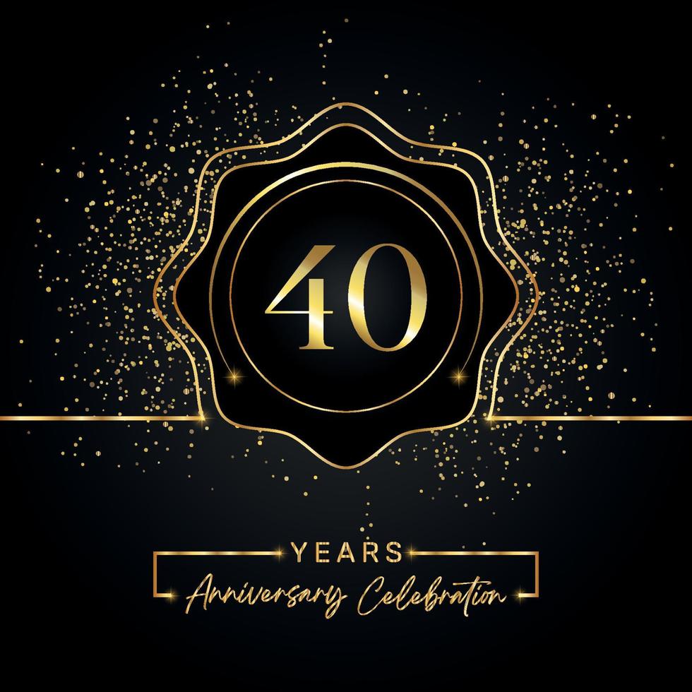 Celebración del aniversario de 40 años con marco de estrella dorada aislado en fondo negro. diseño vectorial para tarjeta de felicitación, fiesta de cumpleaños, boda, fiesta de evento, tarjeta de invitación. Logotipo de aniversario de 40 años. vector