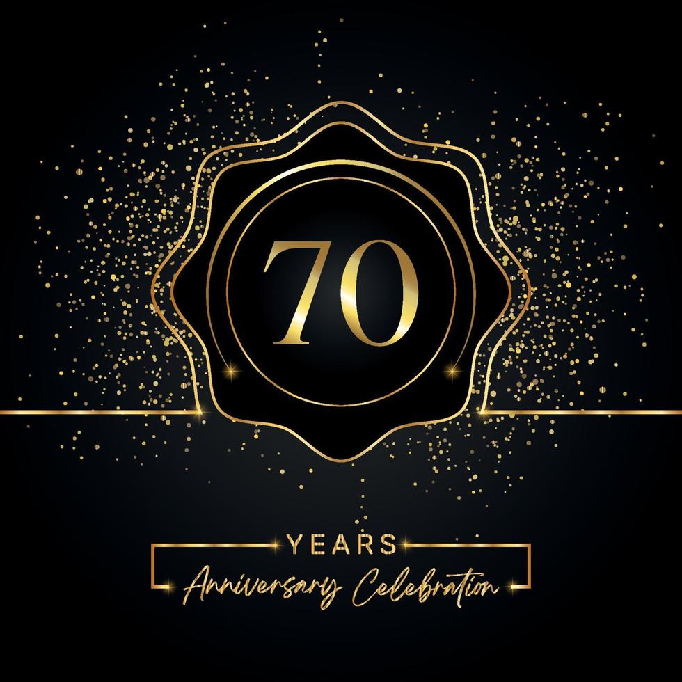 70 years anniversary celebration with golden star frame isolated on black background. Vector design for greeting card, birthday party, wedding, event party, invitation card. 70 years Anniversary logo.