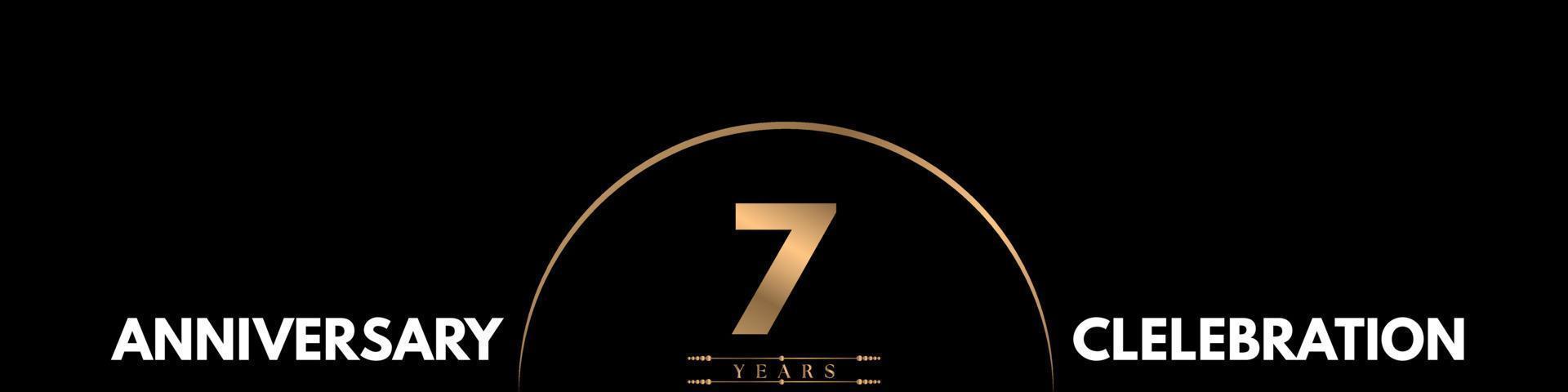 7 years anniversary celebration with elegant number isolated on black background. Vector design for greeting card, birthday party, wedding, event party, ceremony, invitation card.