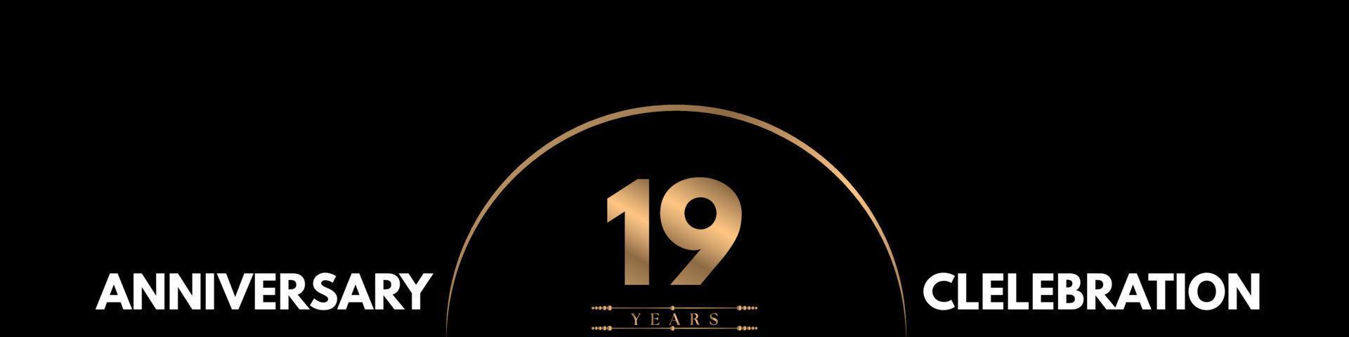 19 years anniversary celebration with elegant number isolated on black background. Vector design for greeting card, birthday party, wedding, event party, ceremony, invitation card.