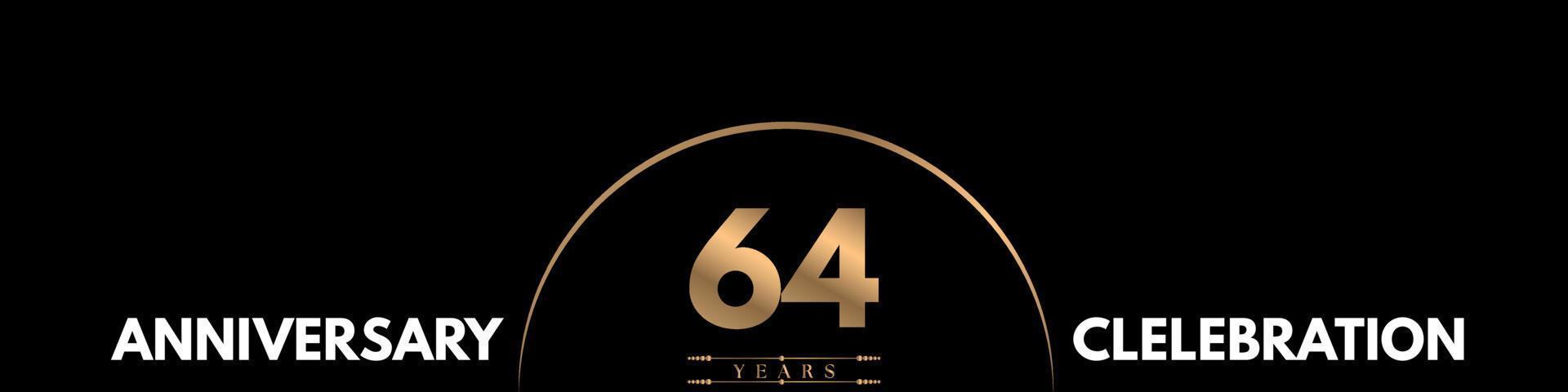 64 years anniversary celebration with elegant number isolated on black background. Vector design for greeting card, birthday party, wedding, event party, ceremony, invitation card.