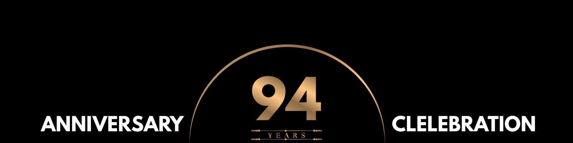 94 years anniversary celebration with elegant number isolated on black background. Vector design for greeting card, birthday party, wedding, event party, ceremony, invitation card.