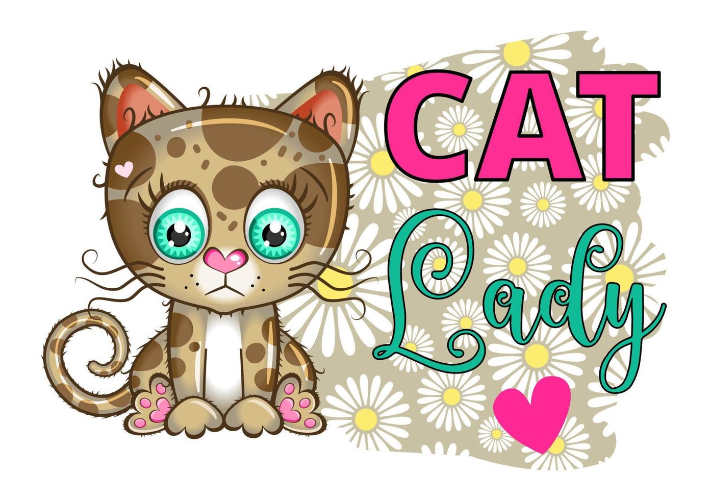 Cat Lady Cute Brown Spotted Kitten Expression vector