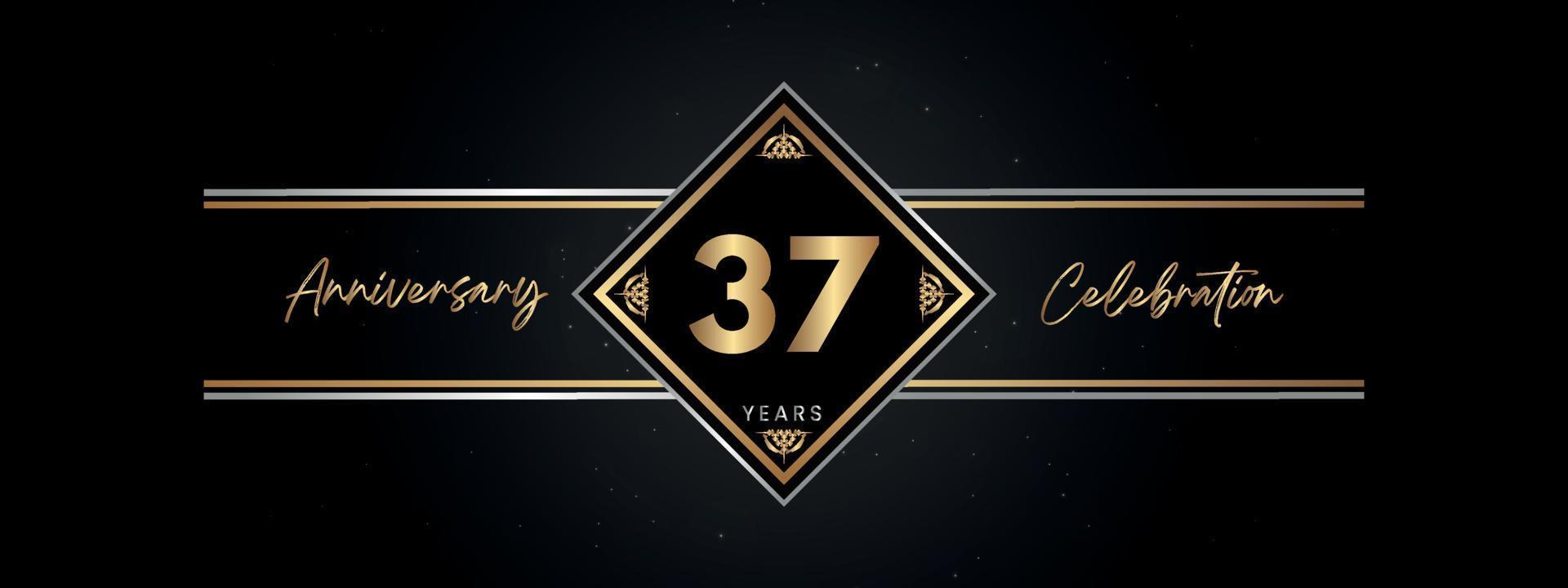 37 years anniversary golden color with decorative frame isolated on black background for anniversary celebration event, birthday party, brochure, greeting card. 37 Year Anniversary Template Design vector
