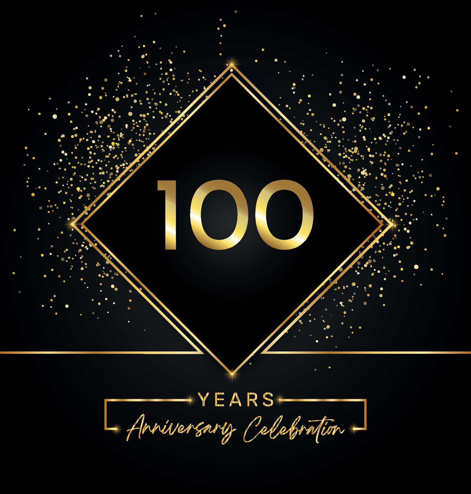 100 years anniversary celebration with golden frame and gold glitter on