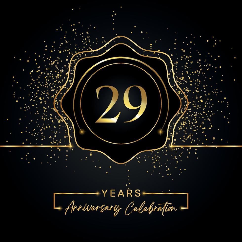 29 years anniversary celebration with golden star frame isolated on black background. Vector design for greeting card, birthday party, wedding, event party, invitation card. 29 years Anniversary logo.