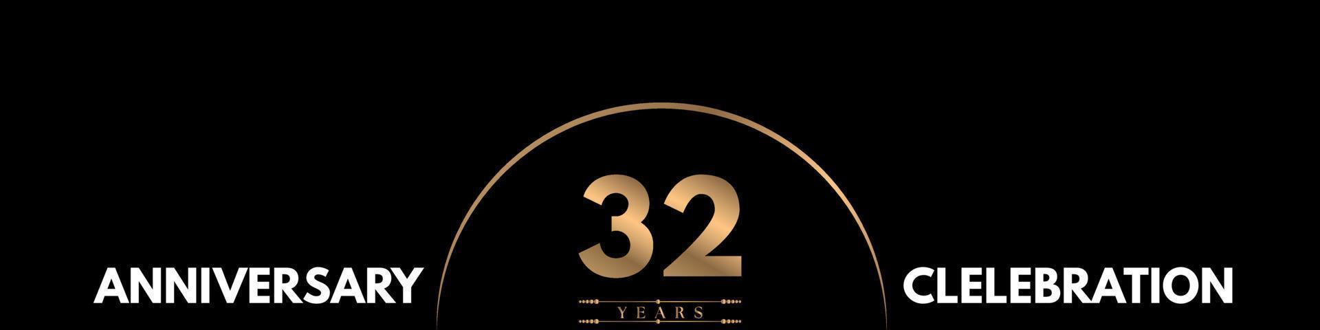 32 years anniversary celebration with elegant number isolated on black background. Vector design for greeting card, birthday party, wedding, event party, ceremony, invitation card.