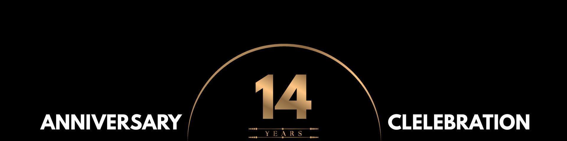Celebración del aniversario de 14 años con un número elegante aislado en fondo negro. diseño vectorial para tarjeta de felicitación, fiesta de cumpleaños, boda, fiesta, ceremonia, tarjeta de invitación. vector