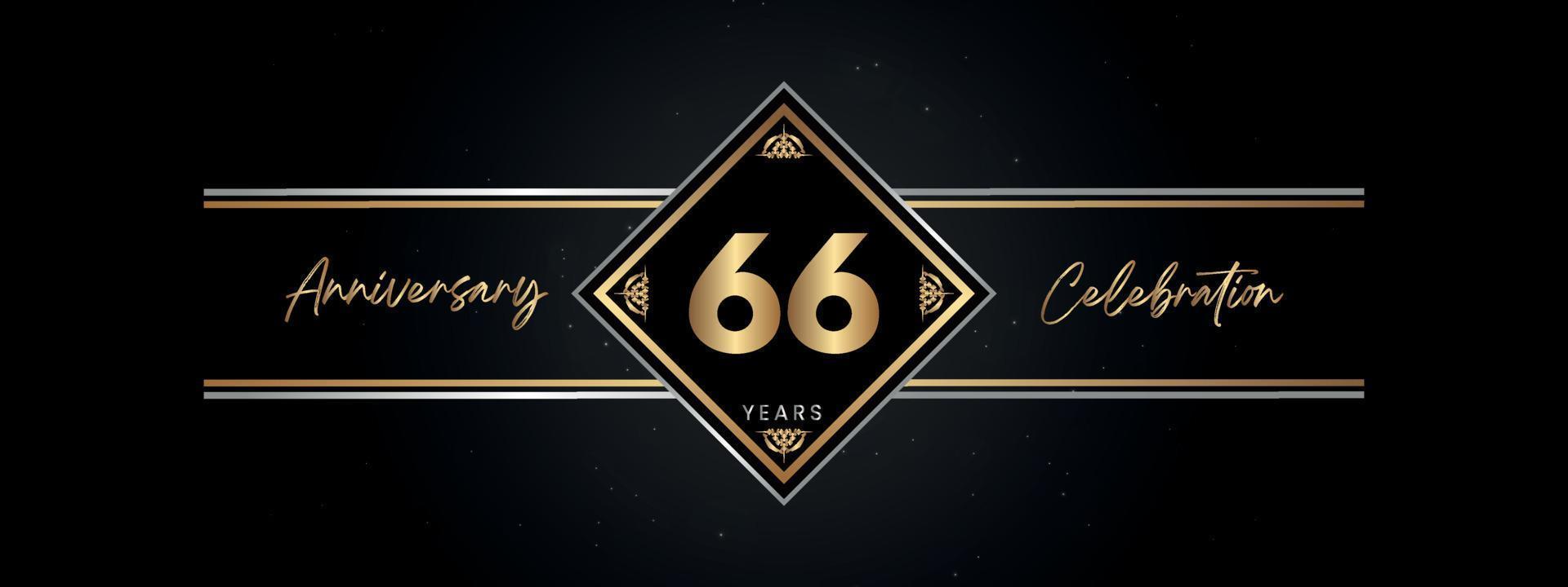 66 years anniversary golden color with decorative frame isolated on black background for anniversary celebration event, birthday party, brochure, greeting card. 66 Year Anniversary Template Design vector