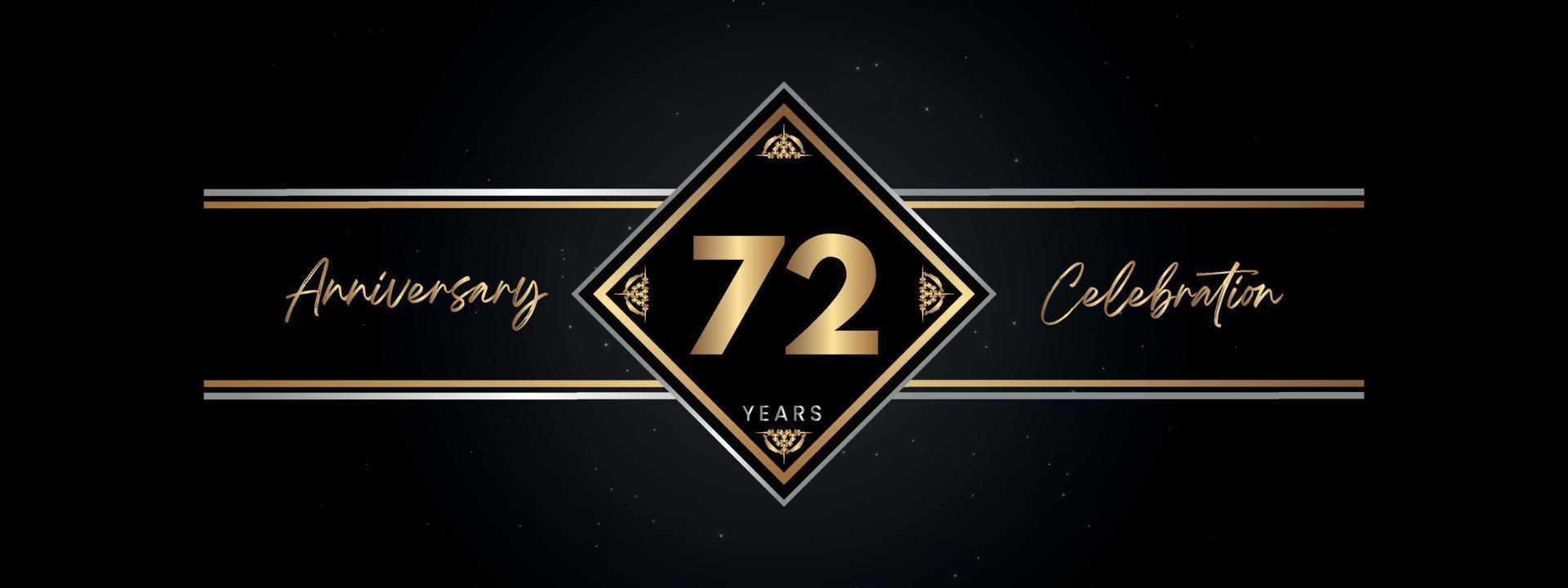 72 years anniversary golden color with decorative frame isolated on black background for anniversary celebration event, birthday party, brochure, greeting card. 72 Year Anniversary Template Design vector