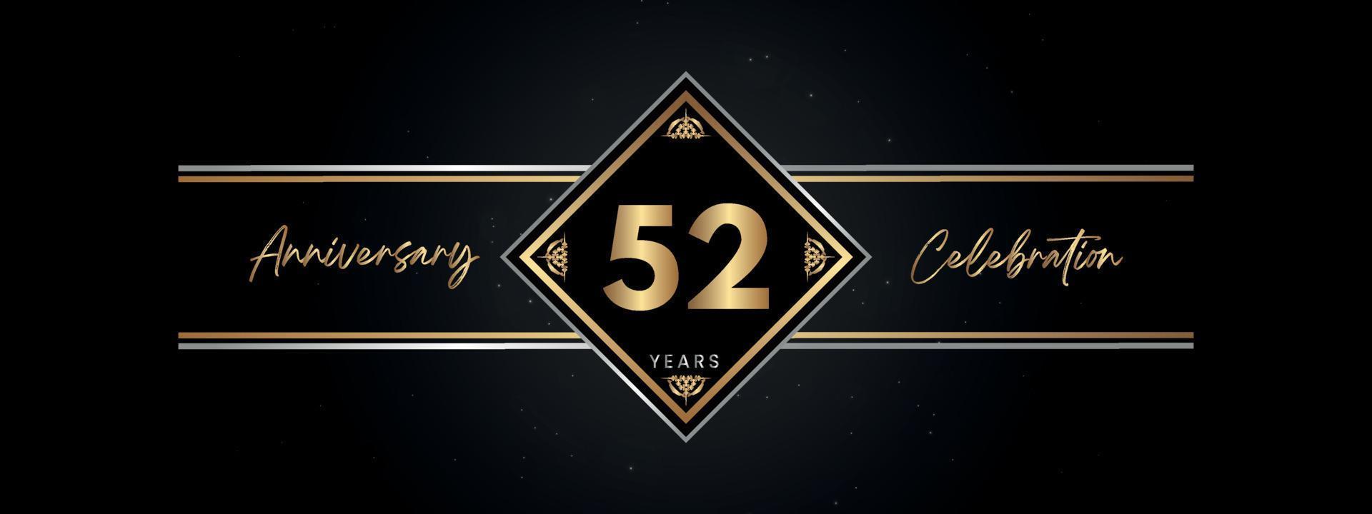 52 years anniversary golden color with decorative frame isolated on black background for anniversary celebration event, birthday party, brochure, greeting card. 52 Year Anniversary Template Design vector