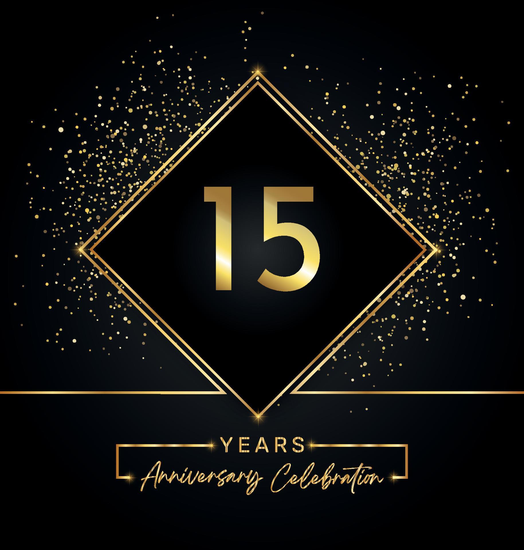 15 years anniversary celebration with golden frame and gold glitter on