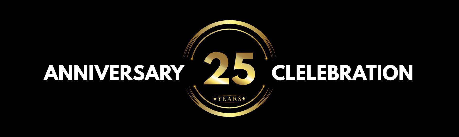 25 years anniversary gold and white color with circle ring isolated on black background for anniversary celebration event, birthday party, brochure, web, greeting card. 25 Year Anniversary Logotype vector