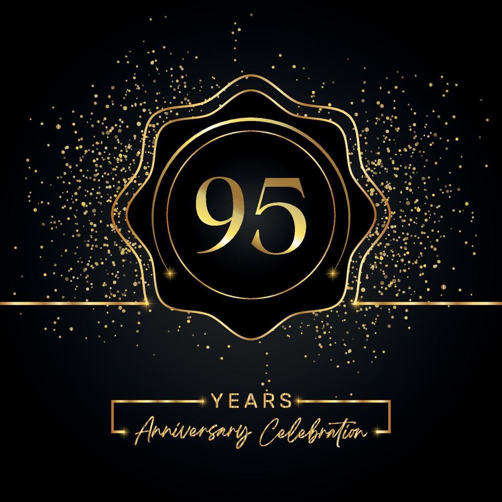 Celebración del aniversario de 95 años con marco de estrella dorada aislado en fondo negro. diseño vectorial para tarjeta de felicitación, fiesta de cumpleaños, boda, fiesta de evento, tarjeta de invitación. Logotipo de aniversario de 95 años. vector