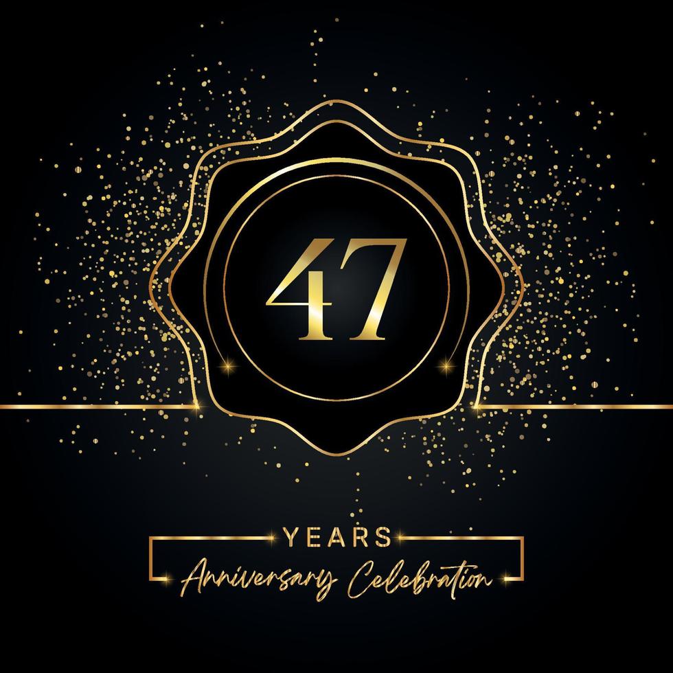47 years anniversary celebration with golden star frame isolated on black background. Vector design for greeting card, birthday party, wedding, event party, invitation card. 47 years Anniversary logo.
