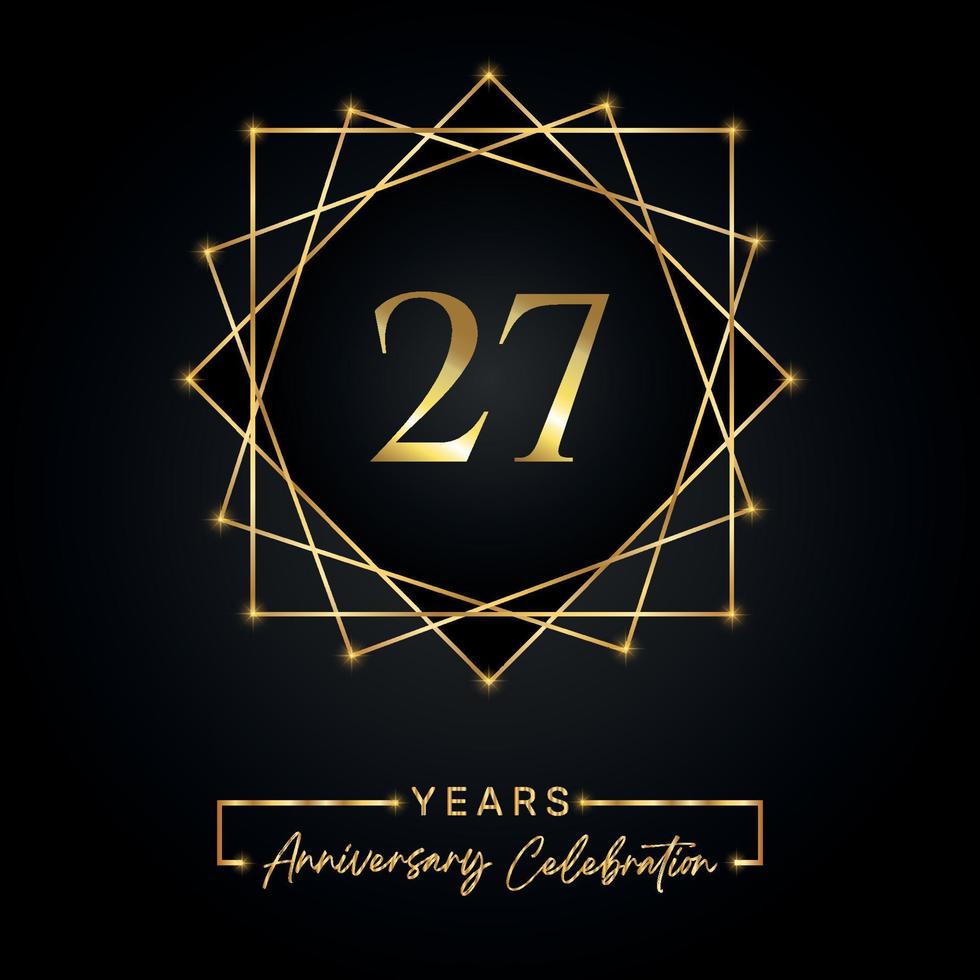 27 years Anniversary Celebration Design. 27 anniversary logo with golden frame isolated on black background. Vector design for anniversary celebration event, birthday party, greeting card.