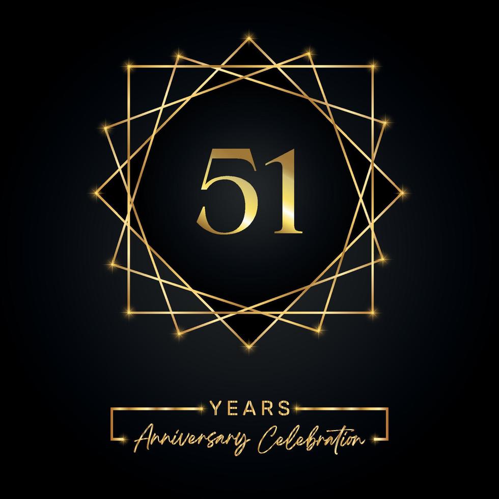 51 years Anniversary Celebration Design. 51 anniversary logo with golden frame isolated on black background. Vector design for anniversary celebration event, birthday party, greeting card.