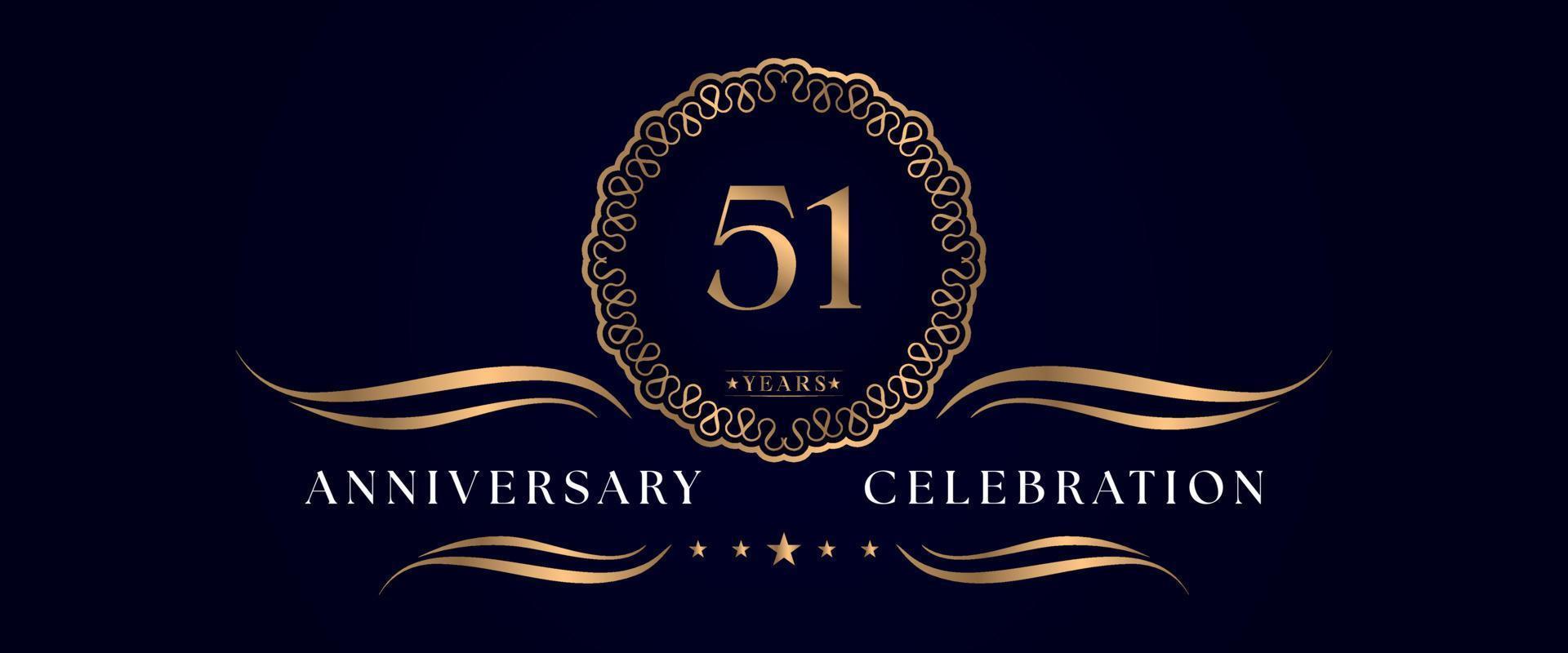 51 years anniversary celebration with elegant circle frame isolated on dark blue background. Vector design for greeting card, birthday party, wedding, event party, ceremony. 51 years Anniversary logo.