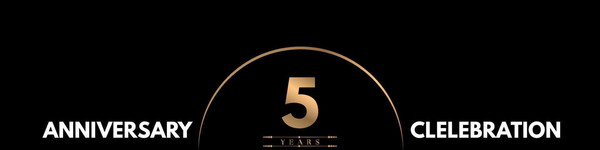 5 years anniversary celebration with elegant number isolated on black background. Vector design for greeting card, birthday party, wedding, event party, ceremony, invitation card.