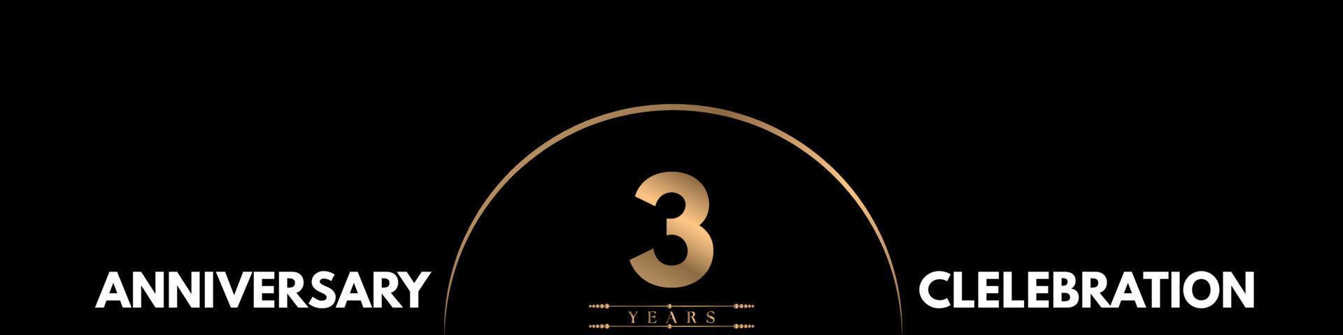 3 years anniversary celebration with elegant number isolated on black background. Vector design for greeting card, birthday party, wedding, event party, ceremony, invitation card.