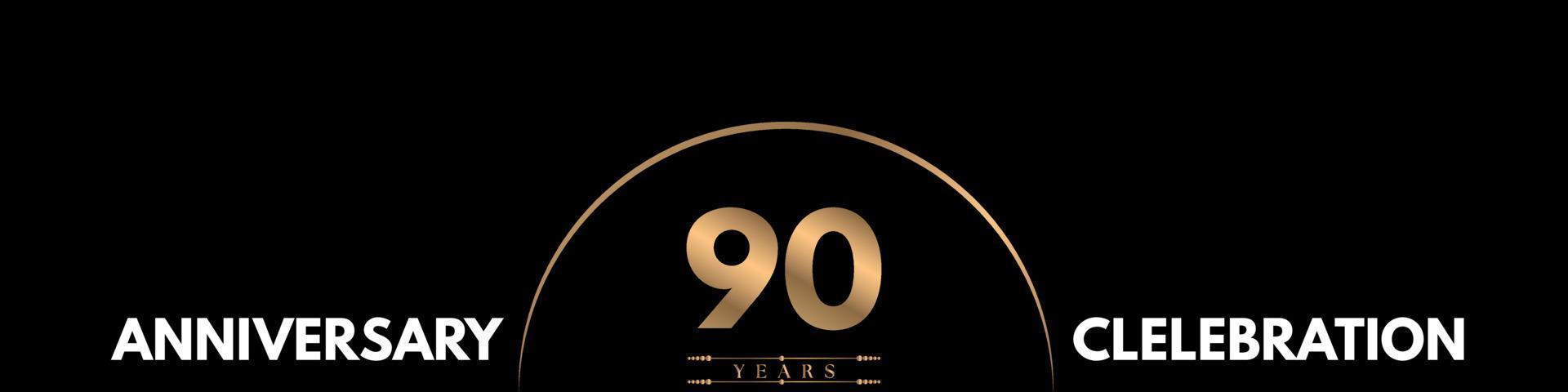 90 years anniversary celebration with elegant number isolated on black background. Vector design for greeting card, birthday party, wedding, event party, ceremony, invitation card.